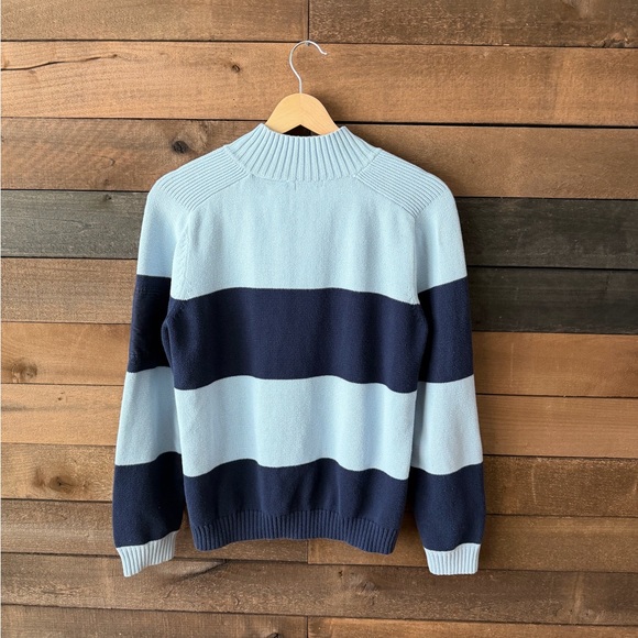 Y2K Liz & Co Cotton Quarter Zip Striped Sweater Blue Navy Large - Picture 8 of 9
